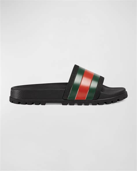 gucci trek web slide sandals.